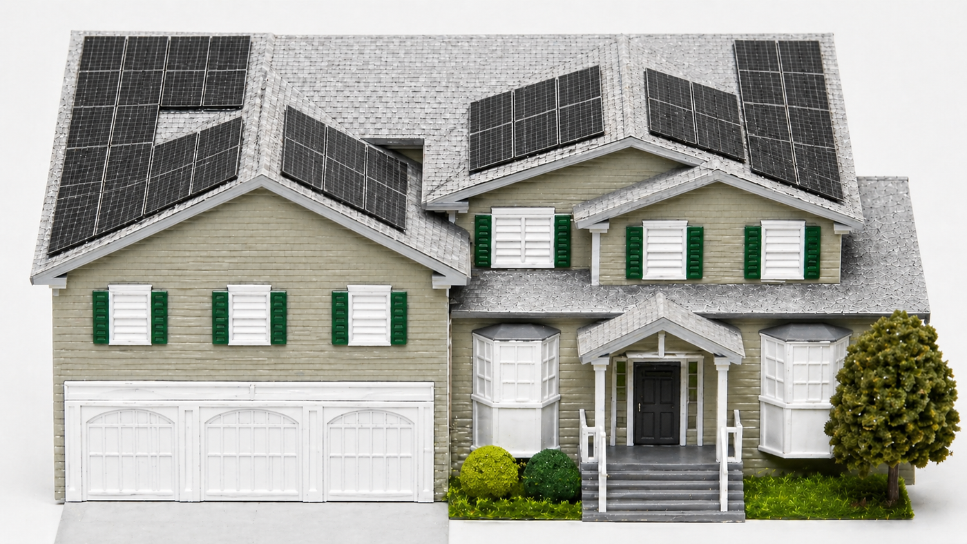 Model House with solar panels on the roof